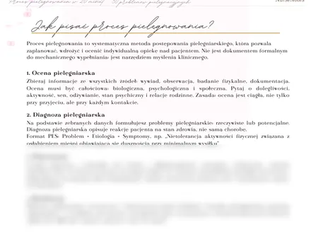 Metoda: pięć etapów. Strona z materiału Proces pielęgnowania + Obliczanie dawek
