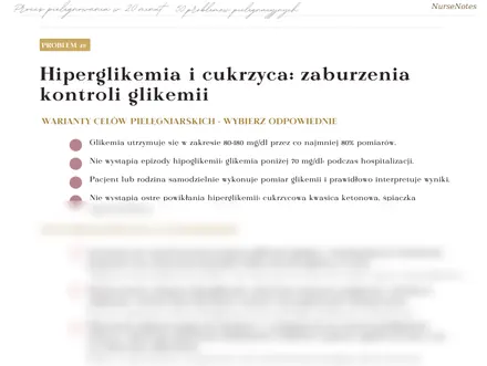 Problem: kontrola glikemii. Strona z materiału Proces pielęgnowania w 20 minut