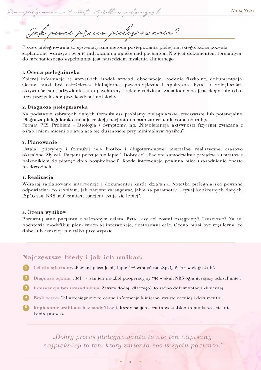 Przykładowa strona z e-booka Proces pielęgnowania